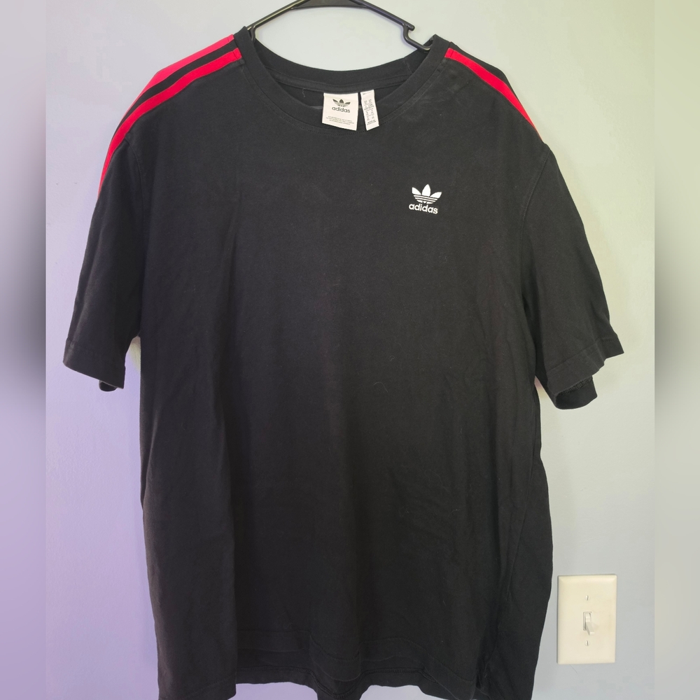 Adidas Men's Black T-Shirt with Red Stripes